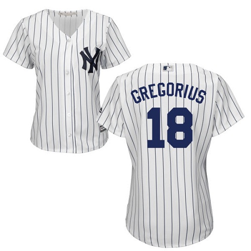 Yankees #18 Didi Gregorius White Strip Home Women's Stitched MLB Jersey